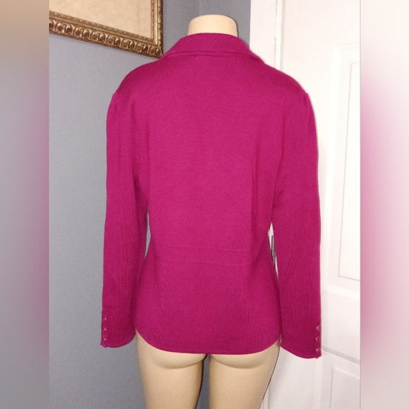 TALBOTS CRANBERRY BUTTON UP WOOL SWEATER SZ LP - Picture 6 of 7